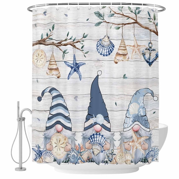 Coastal Eucalyptus Shower Curtain Set - Small 36" x 72" Washable Bathtub Curtain with 12 Hooks, Ocean Blue Gnomes Starfish Leaf Wood Grain Waterproof Fabric Stall Shower Curtains for Bathroom Décor