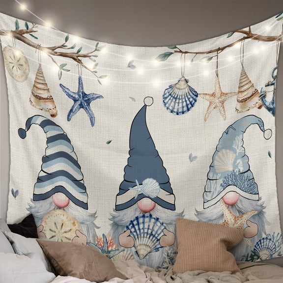 Coastal Eucalyptus Tapestry for Bedroom Wall Hanging Tapestry, Ocean Gnomes Starfish Anchor Leaf Beige Ceiling Backdrop Tapestries Poster Blanket Wall Decor for Teens Room Living Room Dorm 59" x 90"