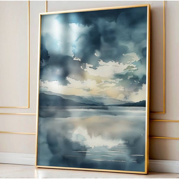 Coastal Evening Print Stormy Lake Landscape Wall Art, Unframed Paper Poster 8x10in