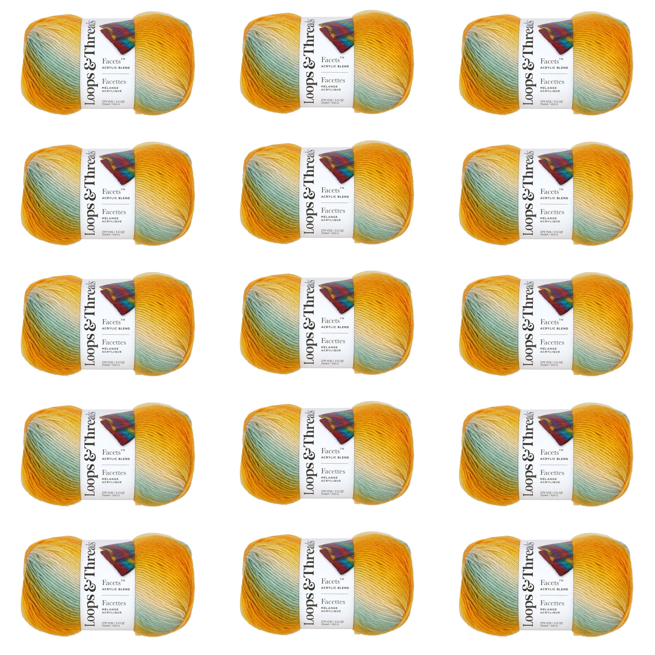 Loops & Threads Coastal Facets Yarn - Medium Weight Yarn for Knitting, Crochet, Weaving, Arts & Crafts, 15 Pack