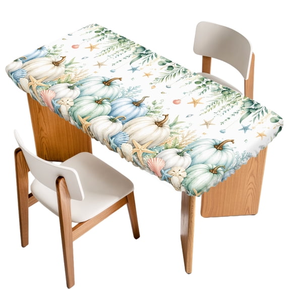 Coastal Fall Pumpkins Table Cloths for 4 Foot Rectangle Tables, Ocean ...