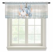 Coastal Fall Sheer Curtains Valances for Windows Thanksgiving Blue Pumpkins Coral Brown Wood Chiffon Kitchen Valances for Cafe, Voile Window Treatments Curtains for Living Room Bedroom, 42"x12"