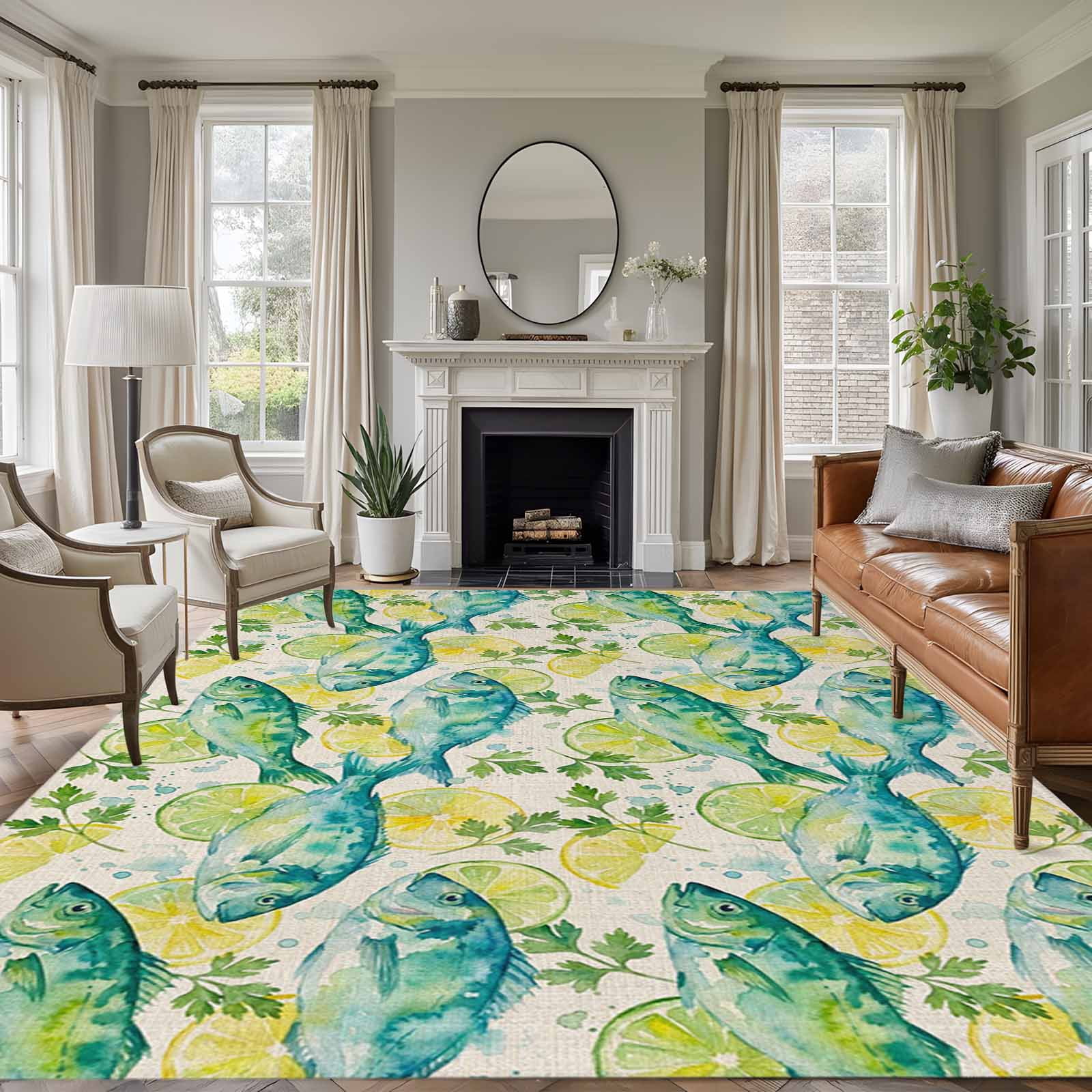 Coastal Fish Area Rugs 8'x10', Washable Small Throw Rugs for Living ...