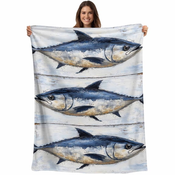 Coastal Fish Blanket Soft Cozy Warm Throw Blanket for Couch, Plush Fuzzy Flannel Fleece Blankets for Sofa, Oil Painting Ocean Nautical Beach Bed Blankets Lightweight Gifts for Women, 30"x40"