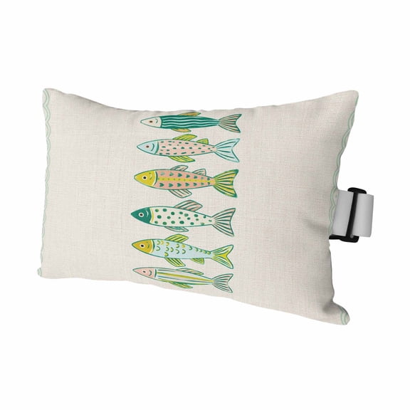 Coastal Fish Outdoor Pillows for Chaise Lounge Chair Waterproof Lumbar Pillows with Insert&Adjustable Elastic Strap Beach Headrest Pillow Teal Nautical Rustic Cottagecore Recliner Pool Pillow 11"x16"