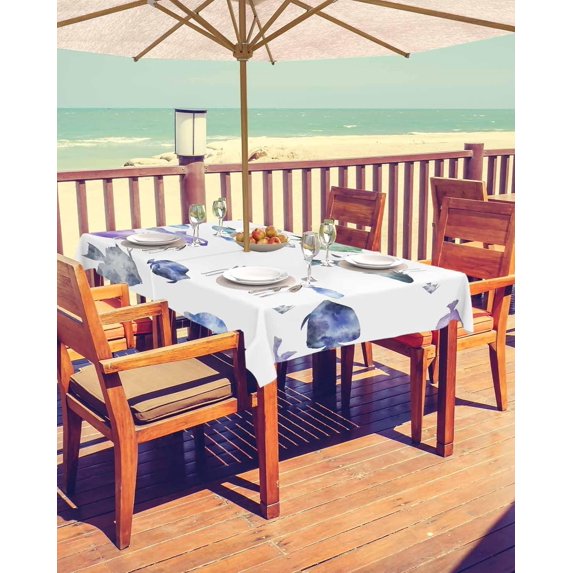 Coastal Fish Outdoor Tablecloth - 54x54 Inch Square Dining Table Cover, Watercolor Summer Beach Nautical Sea Waterproof Outdoor Table Cloth with Umbrella Hole & Zipper for Picnic/Patio