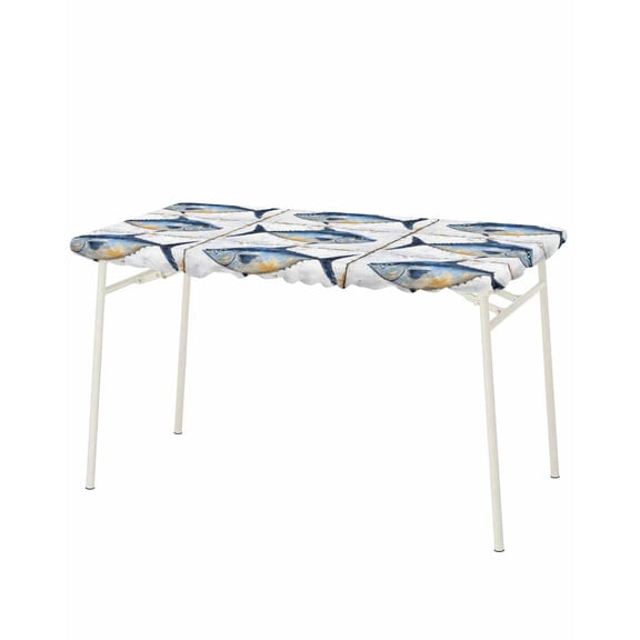 Coastal Fish Rectangle Tablecloth, Waterproof Elastic Fitted Table Covers for 8 Foot Tables, 32x96inch Decorative Tablecloths for Picnic, Camping, Indoor, Outdoor, Oil Painting Vintage Nautical Beach