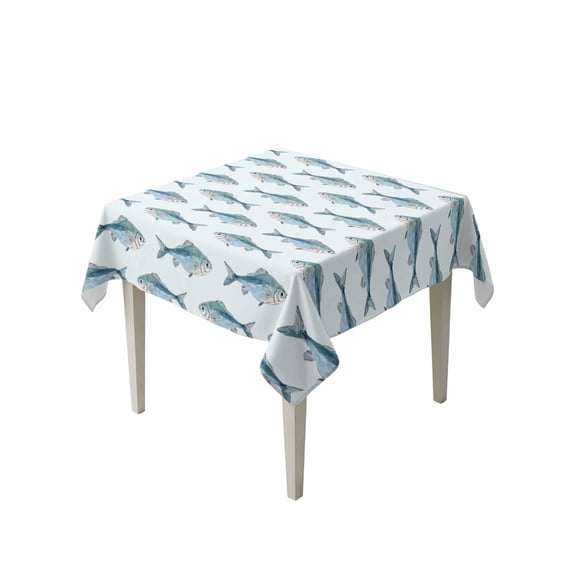 Coastal Fishes Table Cloth, Waterproof Tablecloth for Square Tables, Summer Watercolor Ocean Animals Reusable Washable Fabric Table Cover for Restaurant Kitchen Dining Tables 54"x54"