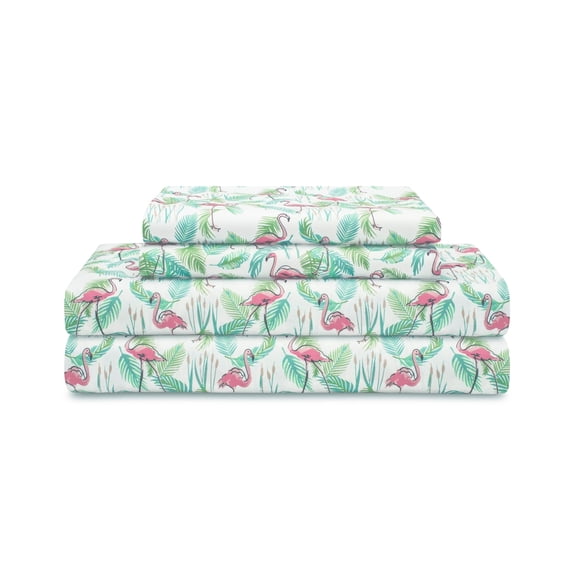 Coastal Flamingo Paradise Pink Microfiber Print Bed Sheet Set Full