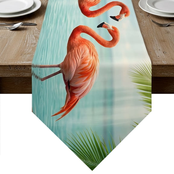 Coastal Flamingo Table Runner Linen Burlap Table Runner 90 Inches Long Summer Tropical Palm Tree Dresser Scarves for Kitchen Island Coffee Dining Room Party Wedding Holiday Decoration 13"x90"