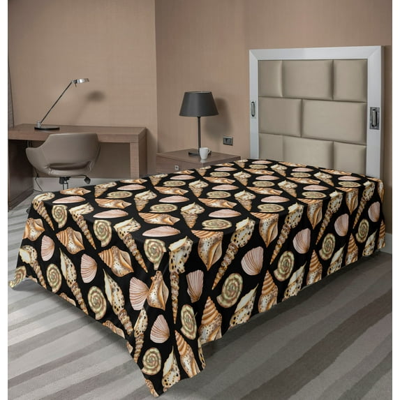 Ambesonne Coastal Flat Bedding Sheet Soft Top Sheet, Marine Watercolor Ocean Art, Twin XL, Black Sand Brown and Peach