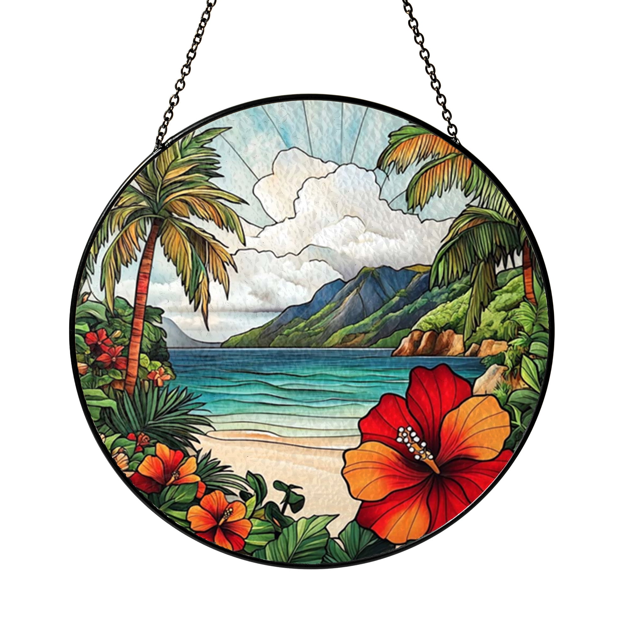 Coastal Floral Window Decor – Stained Glass Look Art - Walmart.com