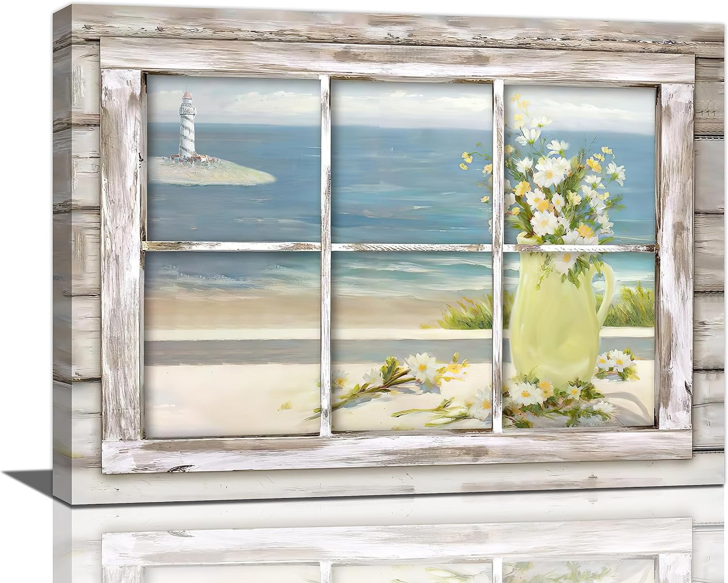 Coastal Flower Bathroom Wall Decor Beach Ocean Daisy Floral Wall Art ...