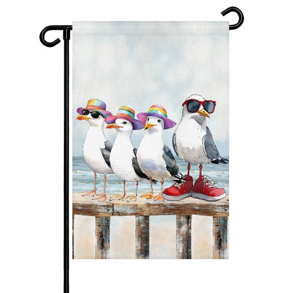 Coastal Funny Garden Flags for Outside Watercolor Seagull Ocean Beach Double Sided Yard Flags Outdoor House Decoration, Small 12X18 Inch, White Aqua