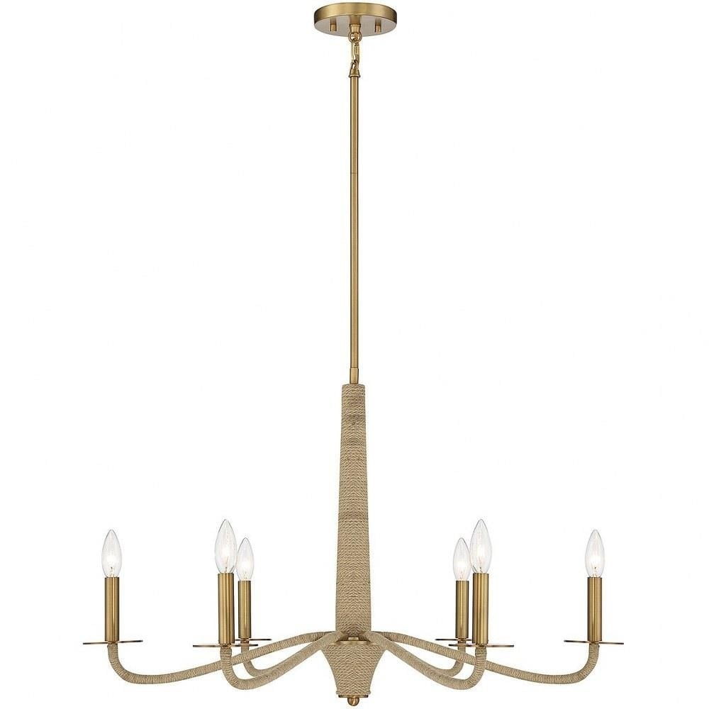 Cannon Glam 6-Light Chandelier in Warm Brass with Rope Accents