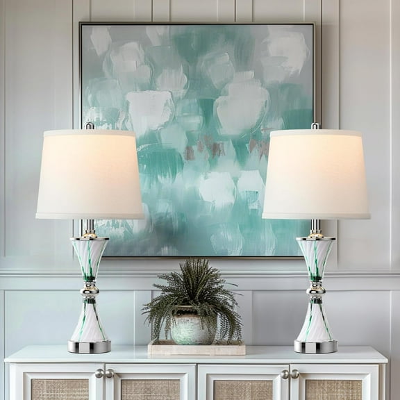 Coastal Glass Table Lamps for Bedroom with 2 USB ports 3-Way Dimmable Touch Nautical Bedside Lamps