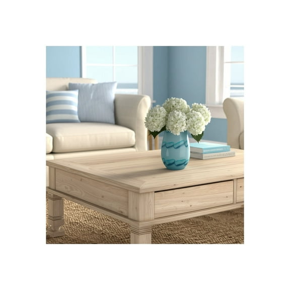 Coastal Glass Vase - Handcrafted Decorative Glass Flower Vase for Home, Office, Bedroom & Living Room - Elegant Wavy Pattern - 9" Blue