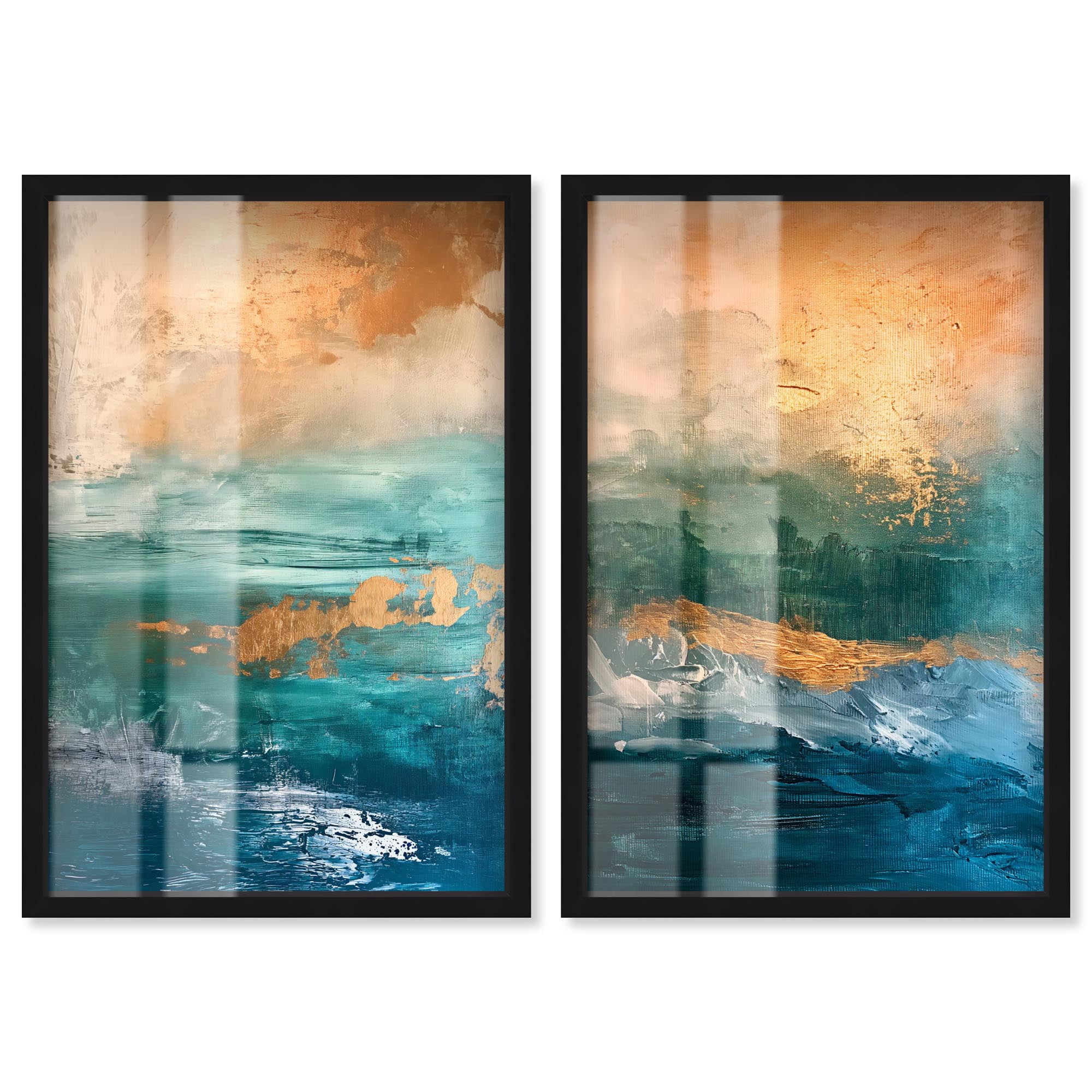 Coastal Glint Duo Shadowbox Print Sage Gold Wall Art Set by Art Remedy ...