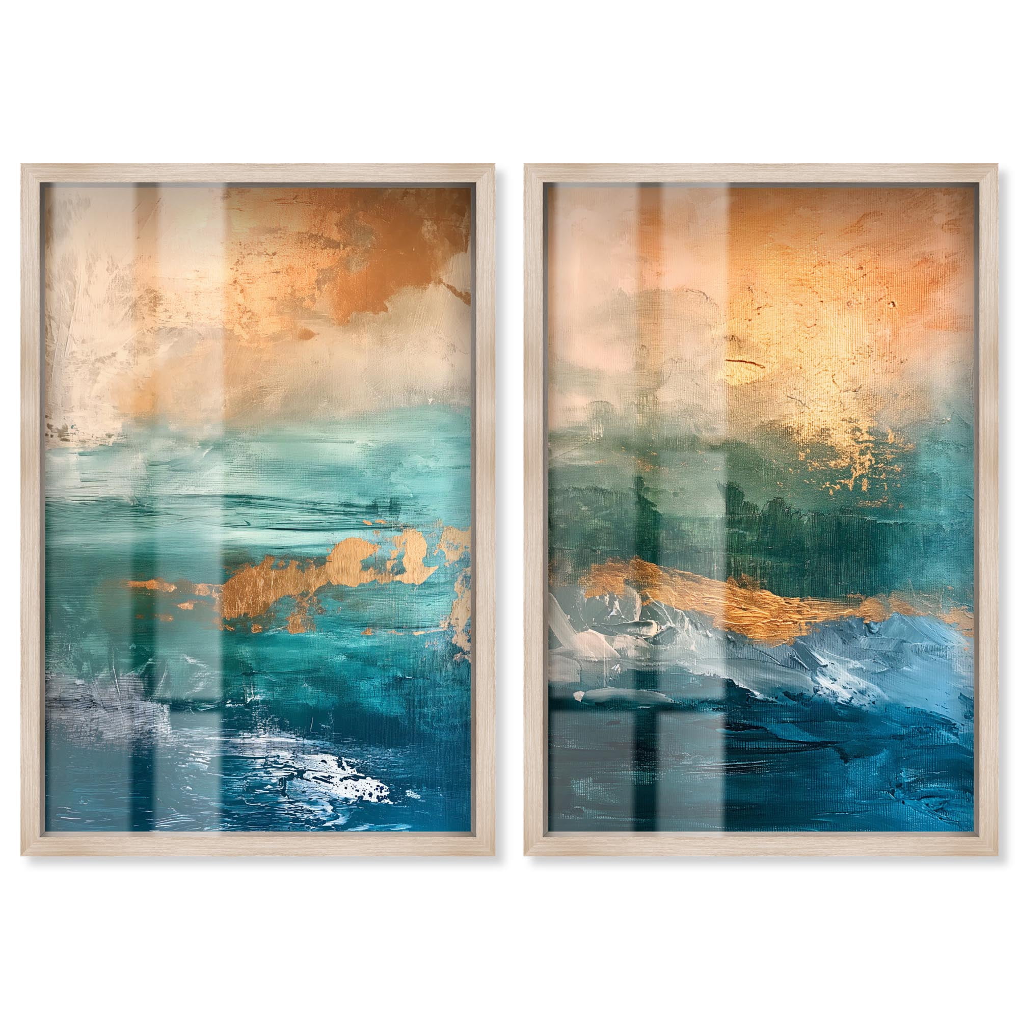 Coastal Glint Duo Shadowbox Print Sage Gold Wall Art Set by Art Remedy ...