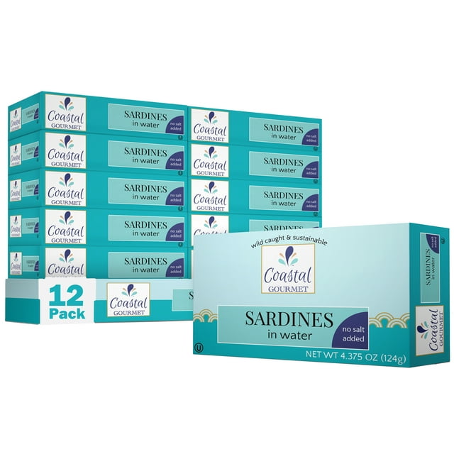 Coastal Gourmet Sardines in Water, No Salt Added 4.375 oz (Pack of 12)