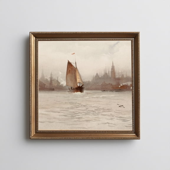 Coastal Grandmillennial Decor Vintage Sailboat Coastal Landscape Nantucket Coastal Decor Nautical Wall Art