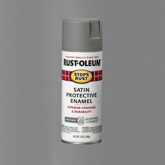 Coastal Gray , Rust-Oleum Stops Rust Satin Protective Enamel Spray Paint, 12 oz