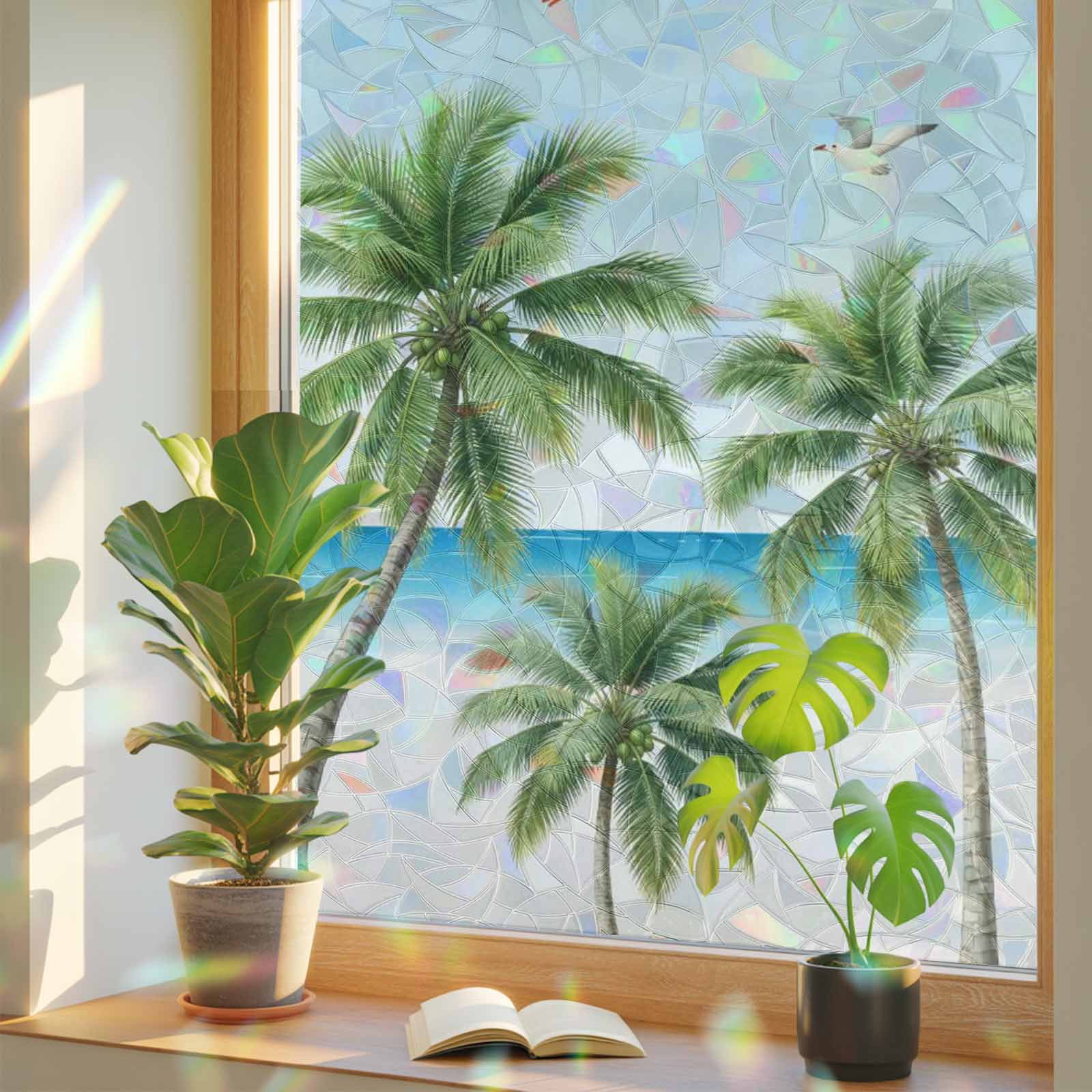 Coastal Green Palm Tree Window Privacy Film, Summer Tropical Plant ...