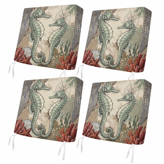 Coastal Green Seahorses 4 Pcs Patio Cushion Covers, Vintage Nautical ...