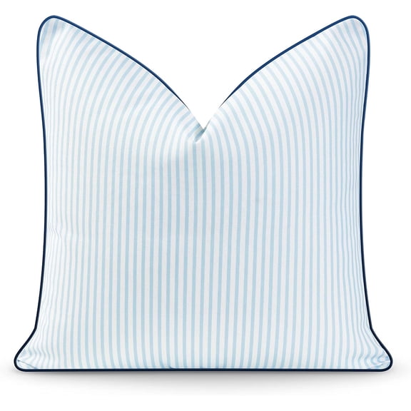 Coastal Hampton Style Throw Pillow Cover 20x20 Inches Water Resistant Blue Striped