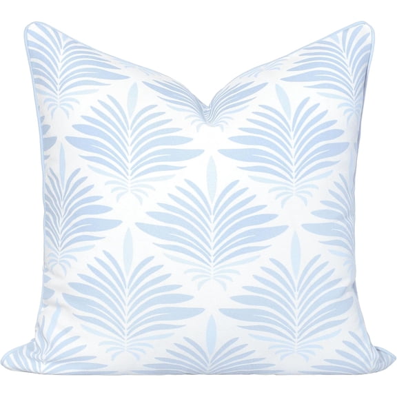 Coastal Hampton Throw Pillow Cover 20"x20" Water Repellent Polyester with Baby Blue Abstract Palm Leaves