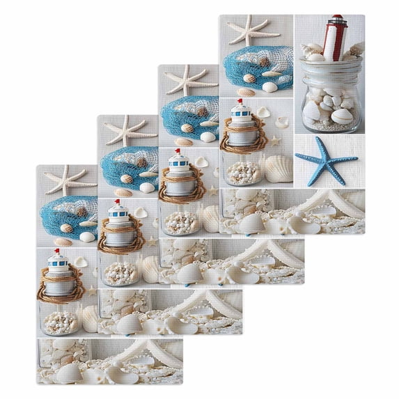 Coastal Hand Towels Set, Waffle Weave Kitchen Towels 4 Pieces, Summer Beach Starfish Nautical Sea Shell Microfiber Hair Face Bath Tea Towel Absorbent Quick Drying Cleaning Dish Cloths, 15.7"x23.6"