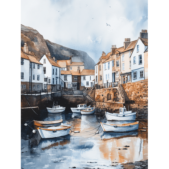 Coastal Harbor Town Canvas Wall Art Print Perfect for Living Room Bedroom Kitchen Office and Dining Room Decoration.