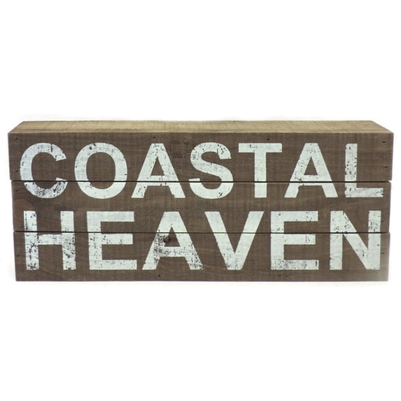 Coastal Heaven Wood Box Sign Wall Decor 15.75 Inches Weathered Finish