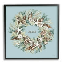 Coastal Holiday Peace Wreath Holiday Graphic Art Black Framed Art Print Wall Art