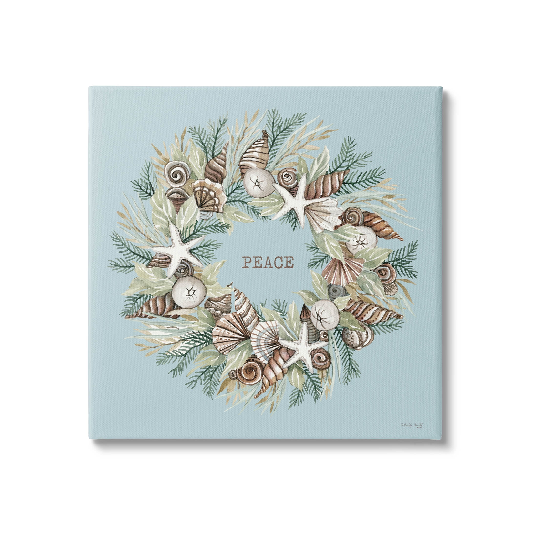 Coastal Holiday Peace Wreath Holiday Graphic Art Gallery Wrapped Canvas Print Wall Art