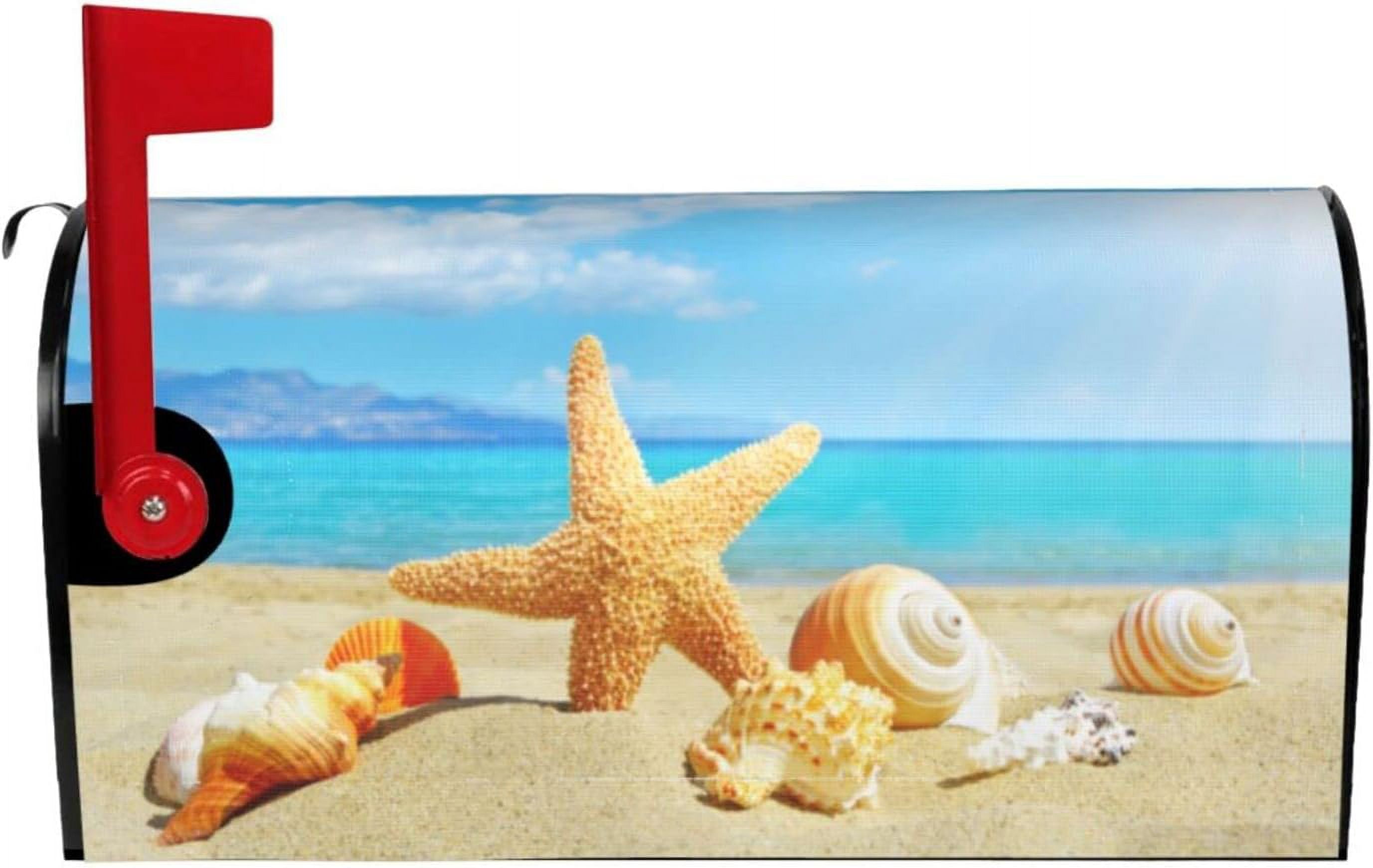 Coastal Holiday Summer Beach Starfish and Shells Mailbox Magnetic Post Mailbox Cover Garden Decor Outdoor Large 25.5" X 21"