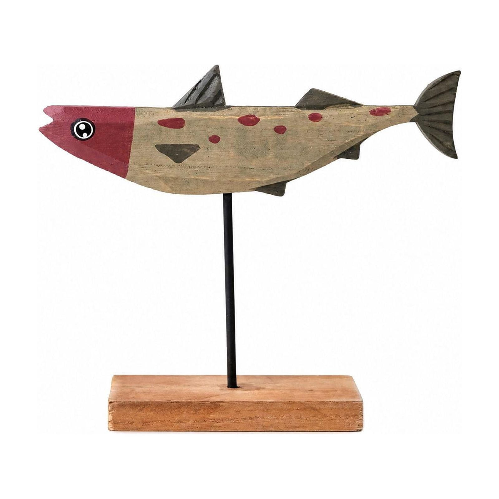 Coastal Home Decor Wooden Fish Figurine with Metal Stand, 1 Piece, Gray ...