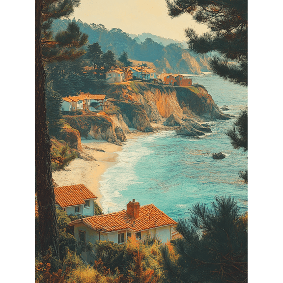 Coastal House Beach Canvas Art PrintSuitable for Living Room Bedroom Bathroom Office and Hotel Decoration.
