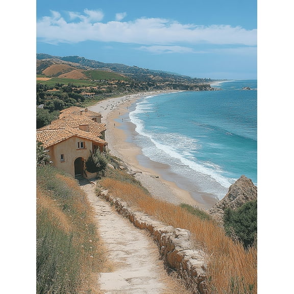 Coastal House Beach Scene Canvas Wall Art Perfect for Living Room Bedroom Bathroom Office and Hotel Decoration.