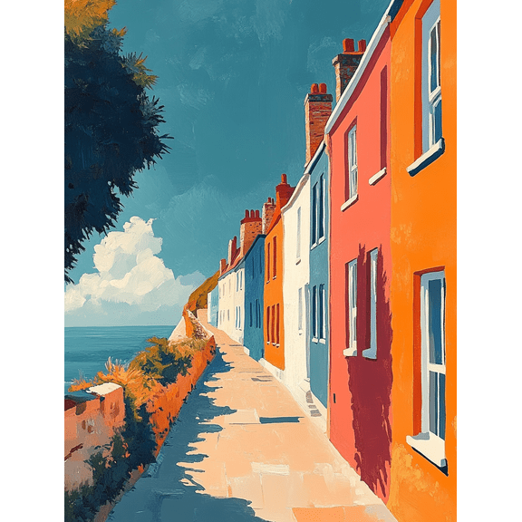 Coastal Houses Canvas Painting Suitable for Living Room Bedroom Bathroom Office and Hallway Decoration.