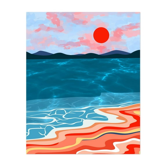 Coastal Hues - India Digital Art Sunset Ocean Seascape Abstract Geometric Coastal Landscape Unframed Wall Art Print 36 x 48 inches