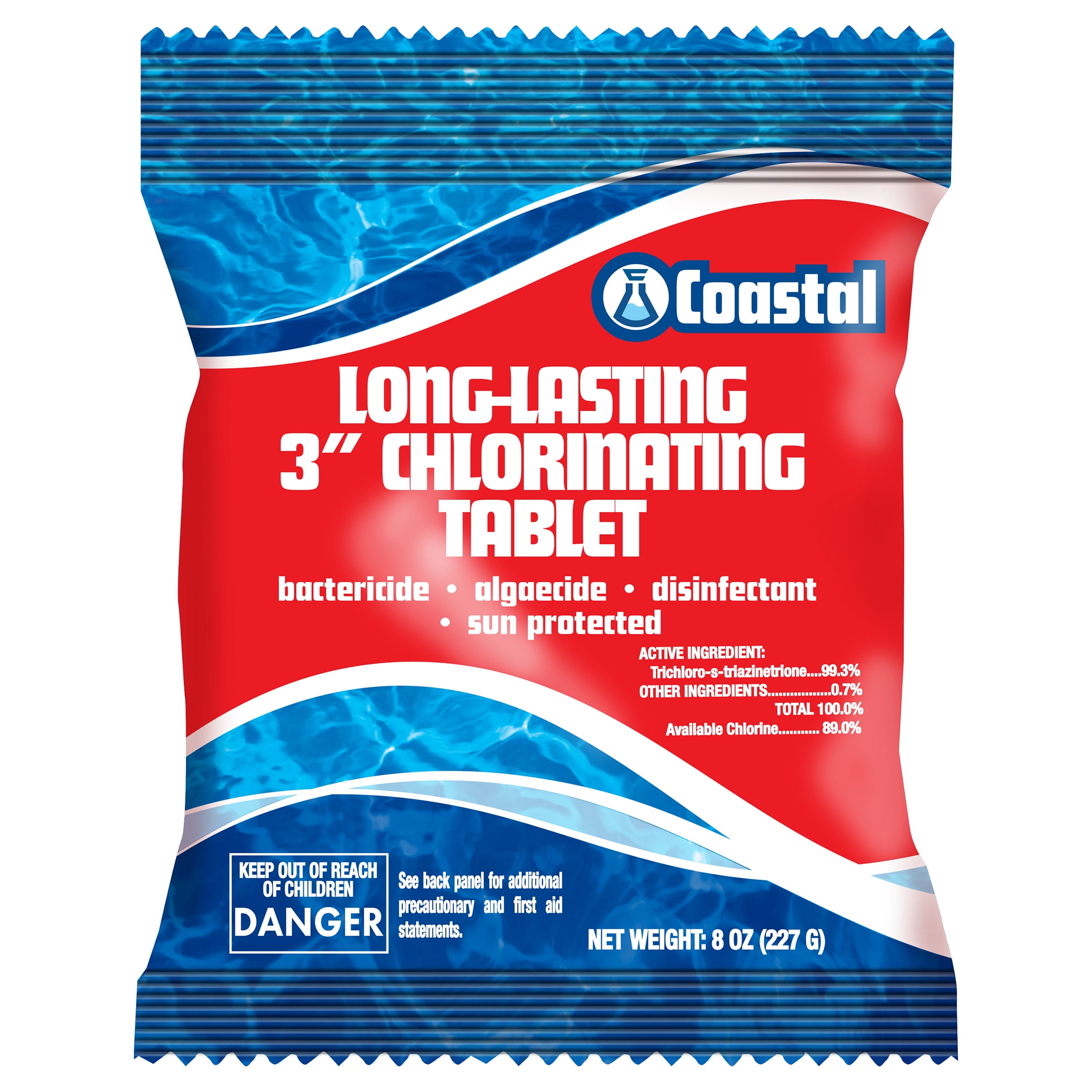 Coastal Individually Wrapped 3" Tablets 8 oz., a Slow Dissolving Chlorine Tablet for Swimming Pools
