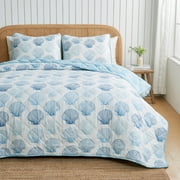 Coastal Inspired Reversible Quilted Coverlet Set with Shams, 2-Piece, Twin Size