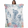 thumbnail image 1 of Coastal Jellyfish Blanket Soft Cozy Warm Throw Blanket for Couch, Plush Fuzzy Flannel Fleece Blankets for Sofa, Summer Beach Nautical Ocean Coral Seahorse Bed Blankets Gifts for Men, 40"x50", 1 of 9