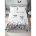thumbnail image 1 of Coastal Jellyfish California King Size Flat Sheet, Wrinkleproof & Fadeproof Cooling Flat Bed Sheet Only, Ocean Nautical Starfish Coral Seaweed Breathable Soft Bedding Top Sheets 108 x 98 Inches, 1 of 8