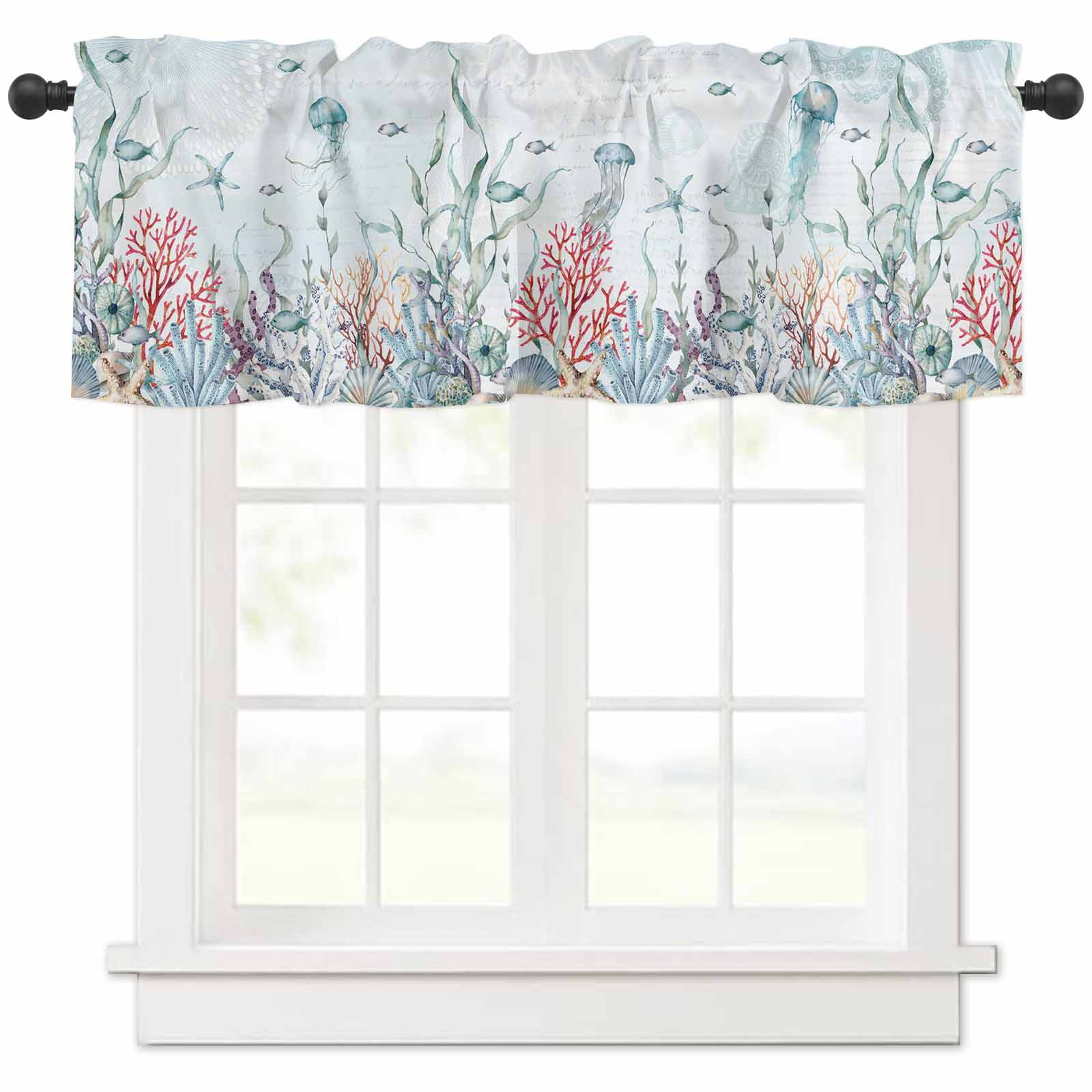 Coastal Jellyfish Curtain Valance for Windows/Living Room/Kitchen
