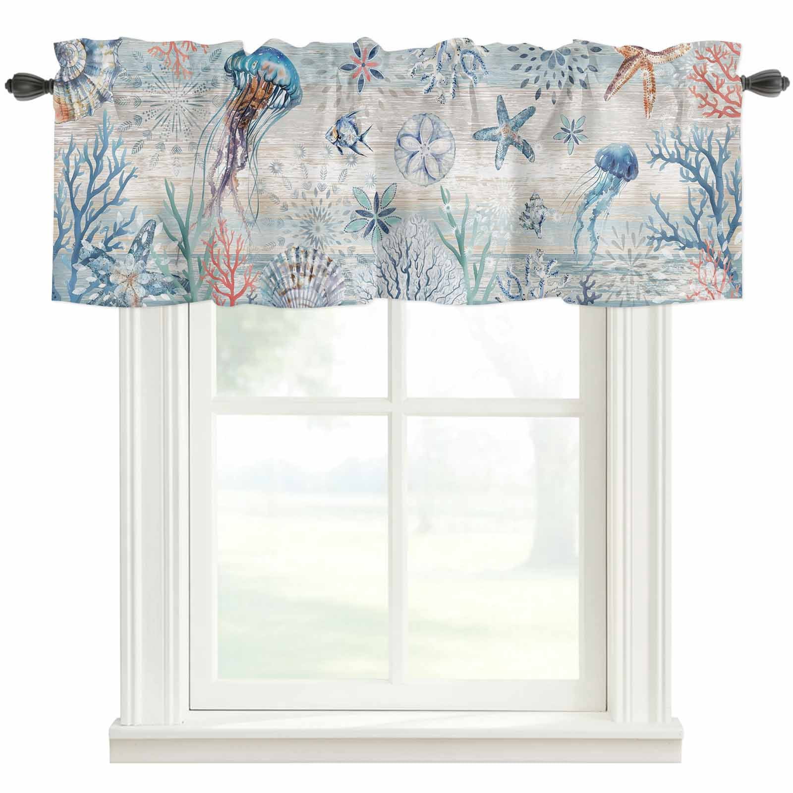Coastal Jellyfish Farmhouse Short Window Curtain Valances, Blue ...