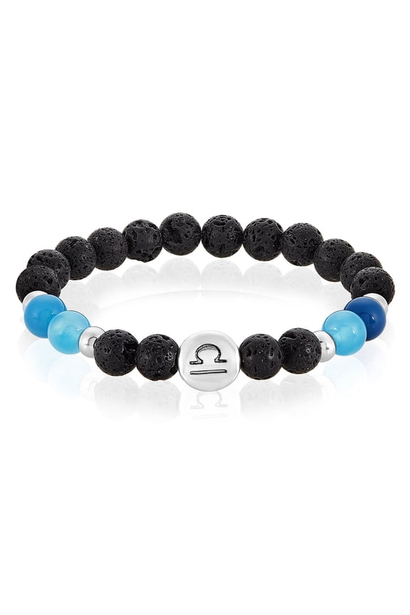 Men's Libra Sign Agate and Lava Stone Bead Stretch Bracelet