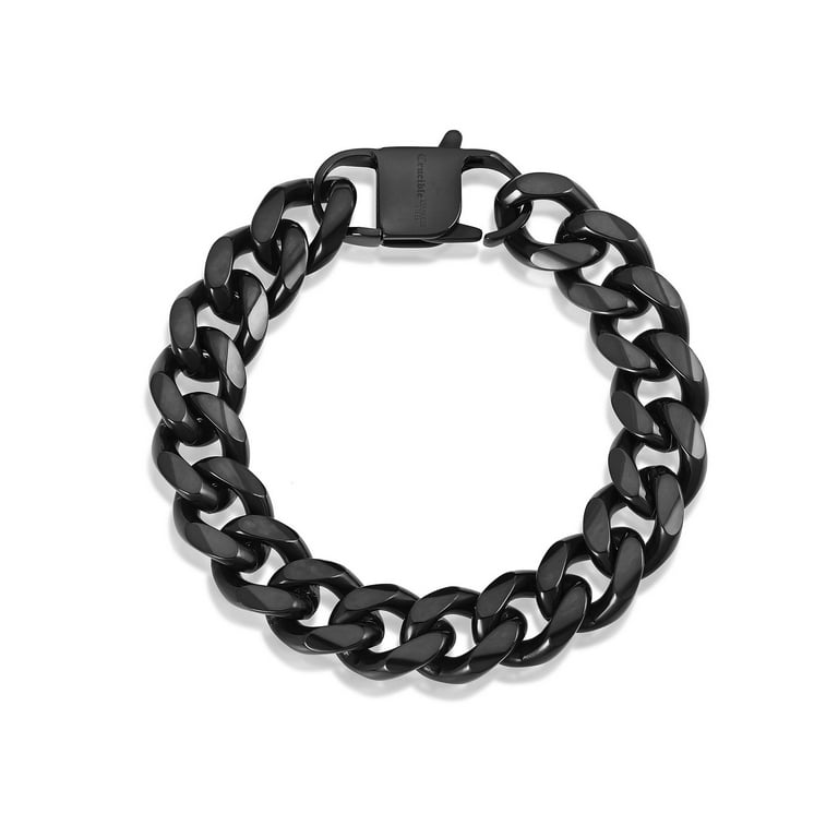 Crucible Men's 14mm Stainless Steel Curb Bracelet 8.5 in 5 Colors - Black