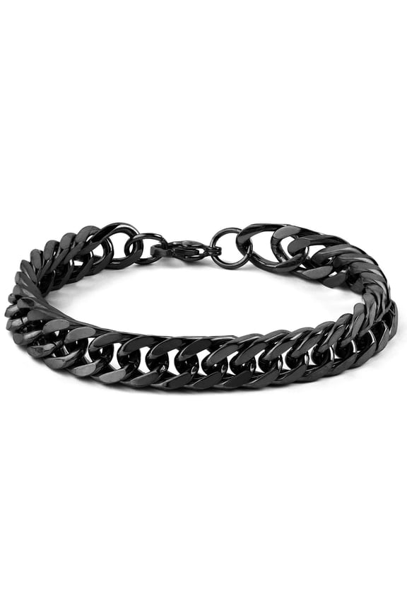 Jewelry Men's Curb Link Chain Black Plated Steel Bracelet - 8"